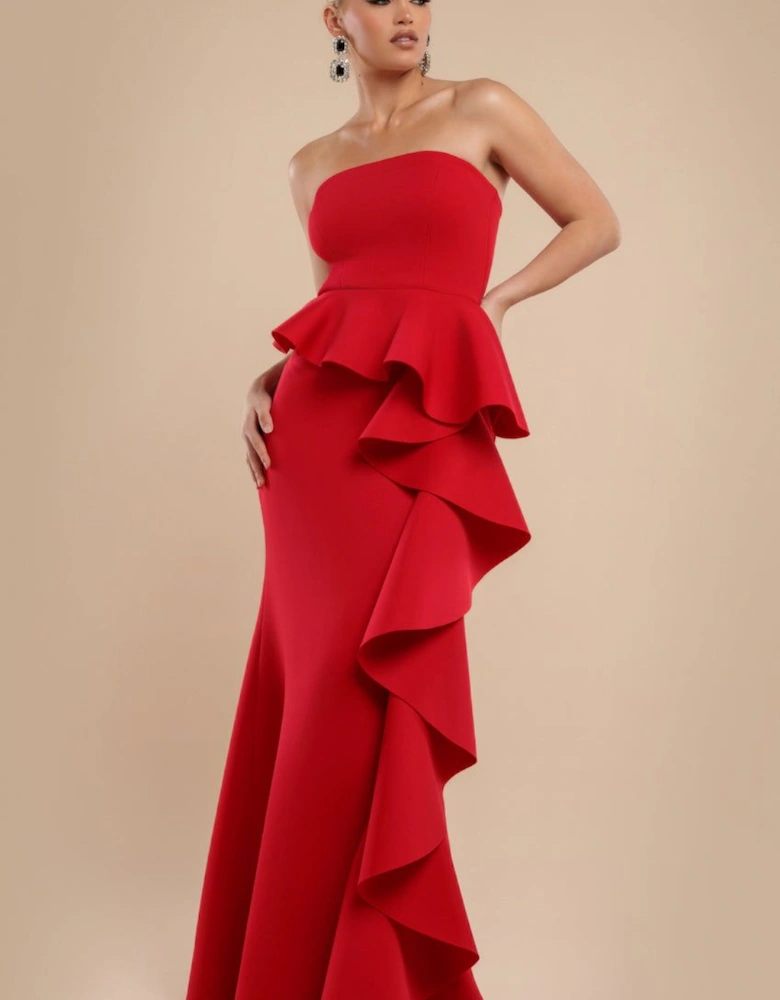 Boobtube Peplum  Waterfall Frill Maxi Dress