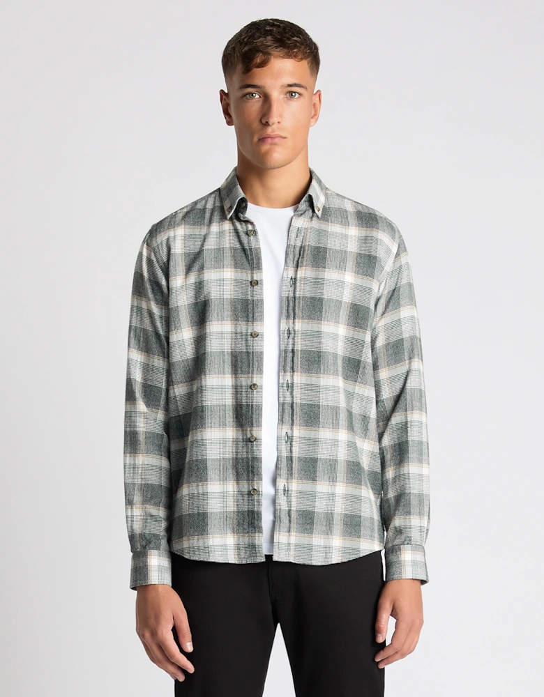 Rumus Uomo Ashton Slim Fit Checked Brushed Cotton Shirt - Green/Blue