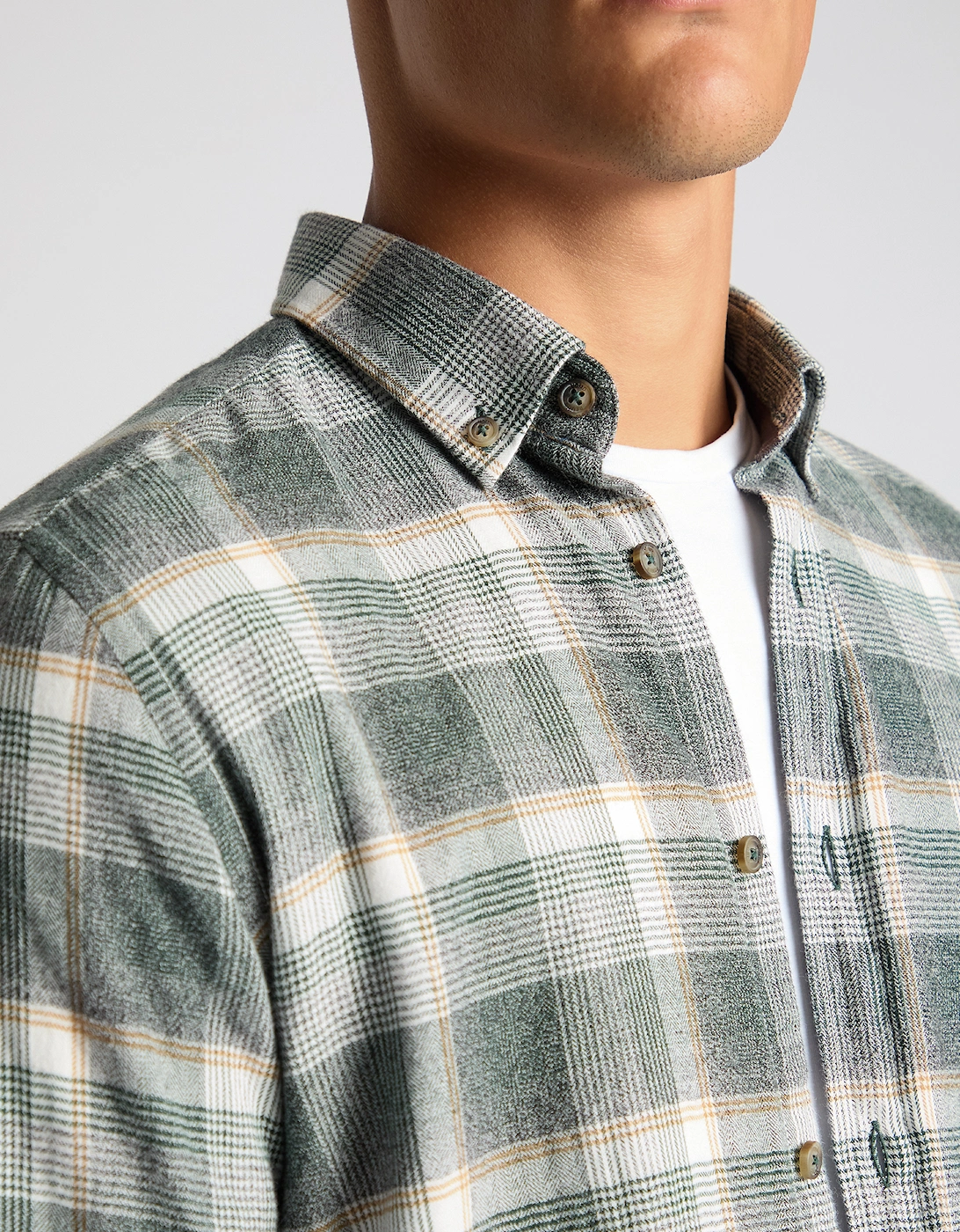 Rumus Uomo Ashton Slim Fit Checked Brushed Cotton Shirt - Green/Blue