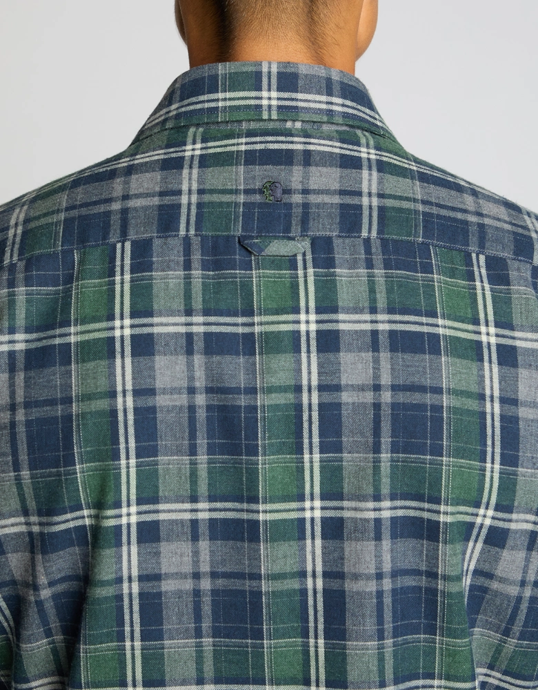 Tapered Fit Cotton Blend Checked Shirt - Navy