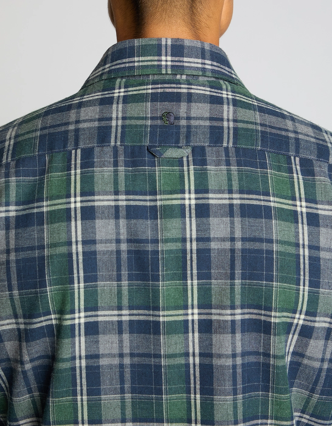 Tapered Fit Cotton Blend Checked Shirt - Navy