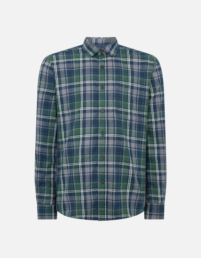 Tapered Fit Cotton Blend Checked Shirt - Navy