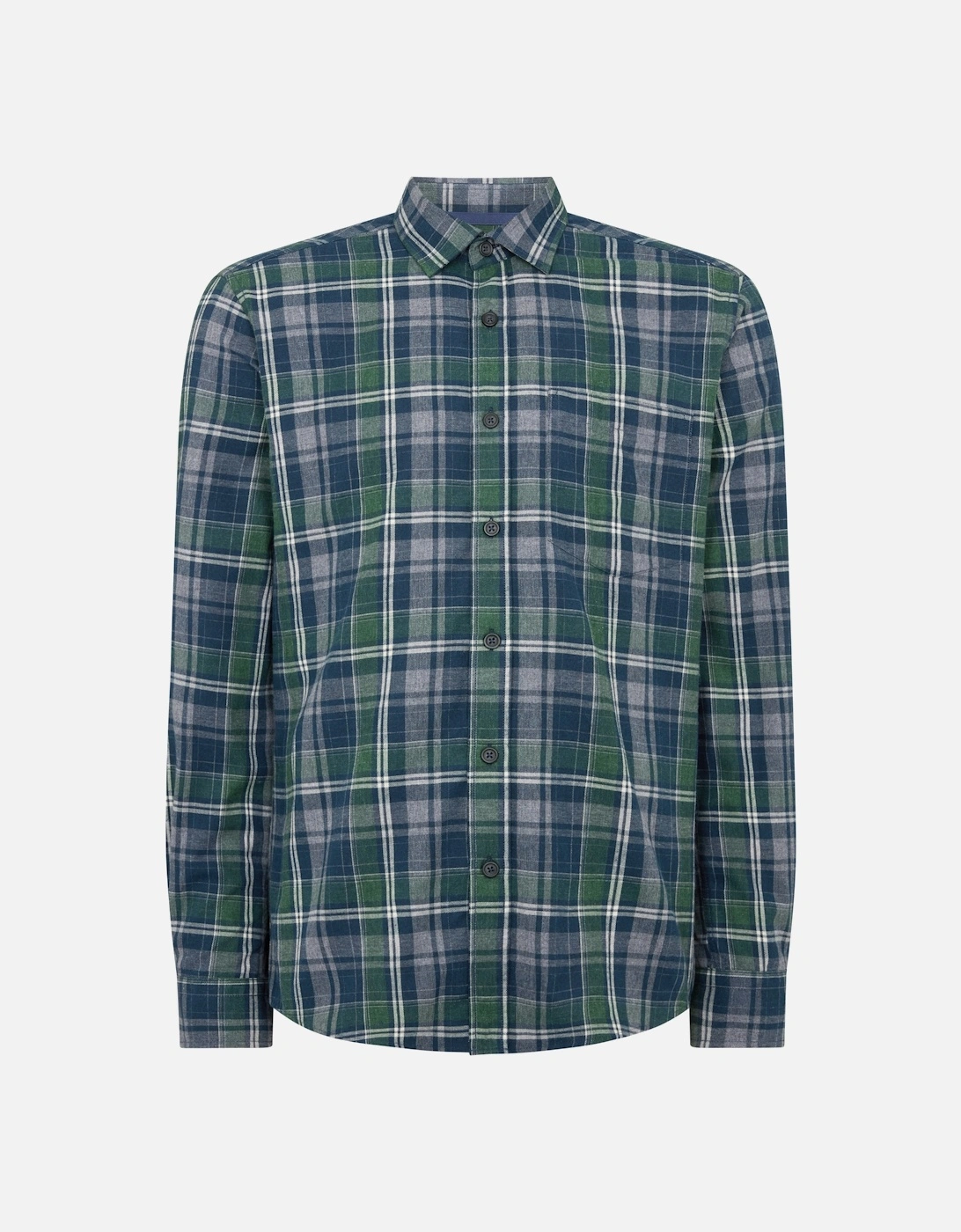 Tapered Fit Cotton Blend Checked Shirt - Navy, 8 of 7