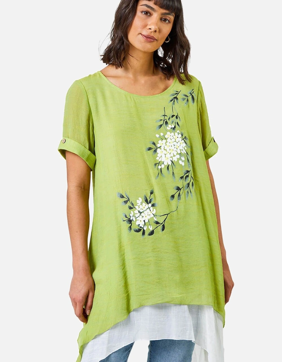 Floral Print Asymmetric Tunic Top, 2 of 1