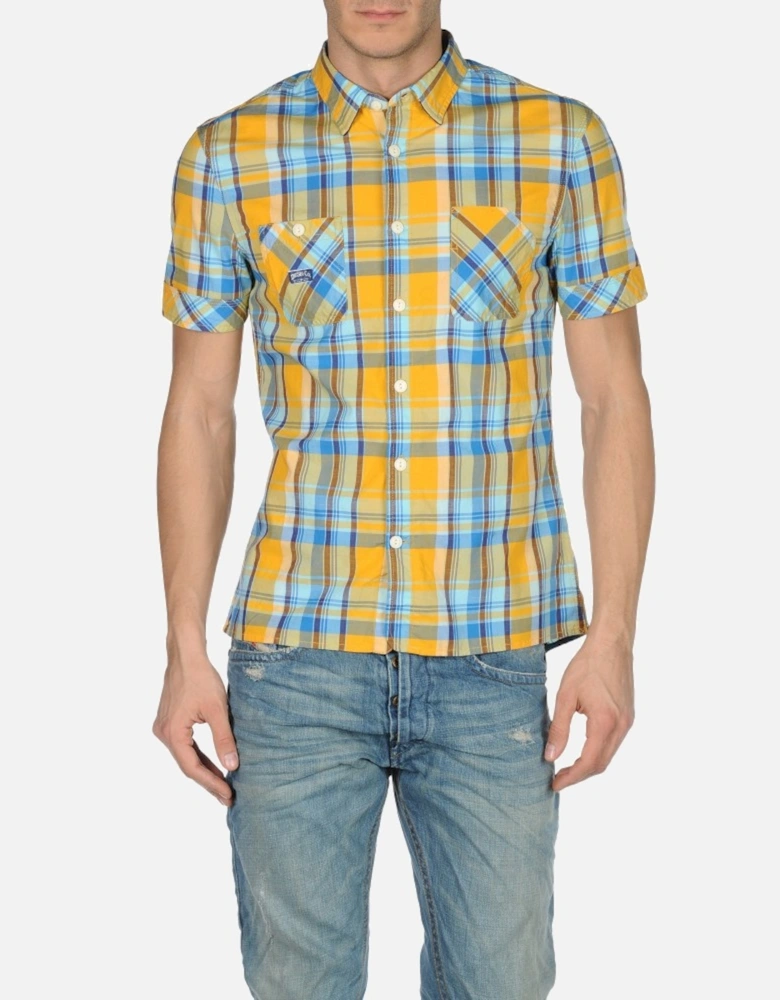 Senecas Slim Fit Yellow Check Casual Shirt