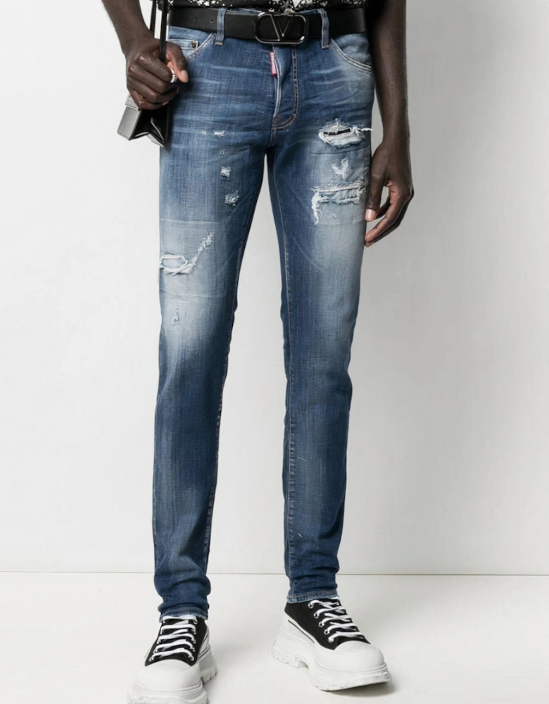 Distressed Cool Guy Slim Jeans Blue