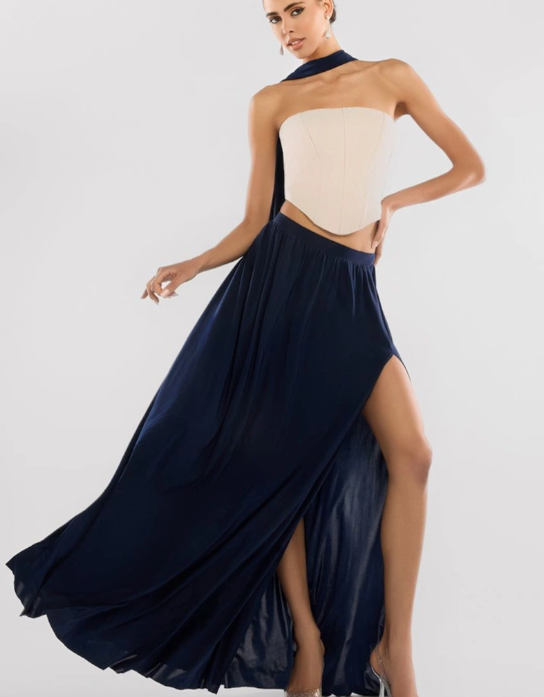 Side Split Jersey Maxi Skirt