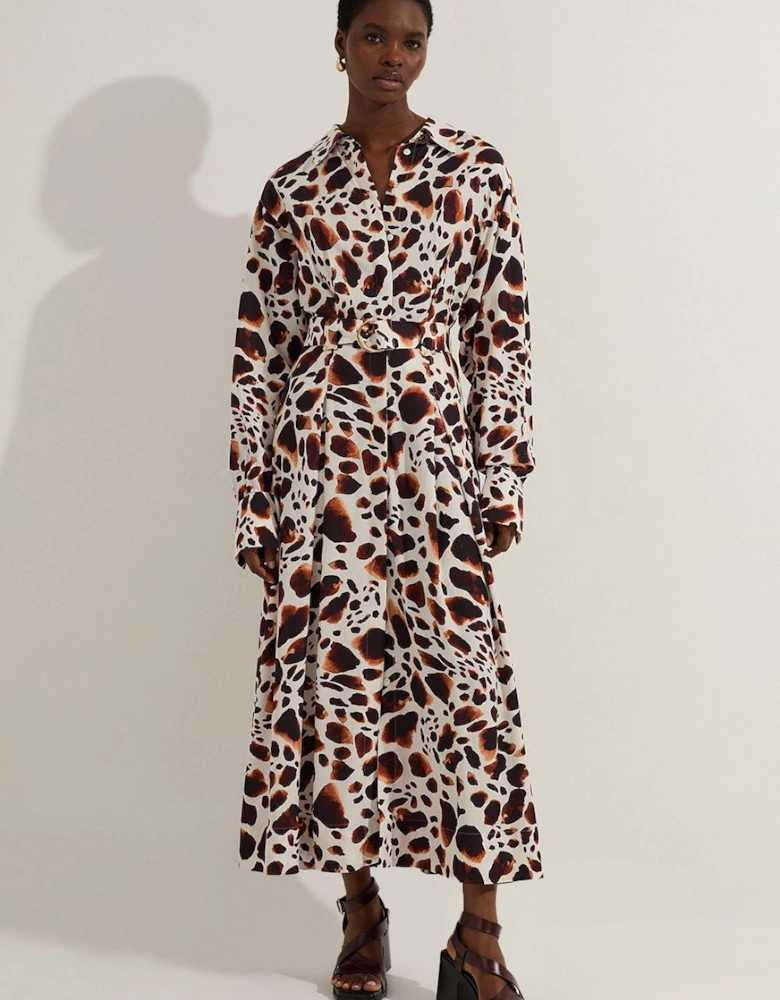 Premium Viscose Linen Woven Shirt Dress With Gold Buckle Belt