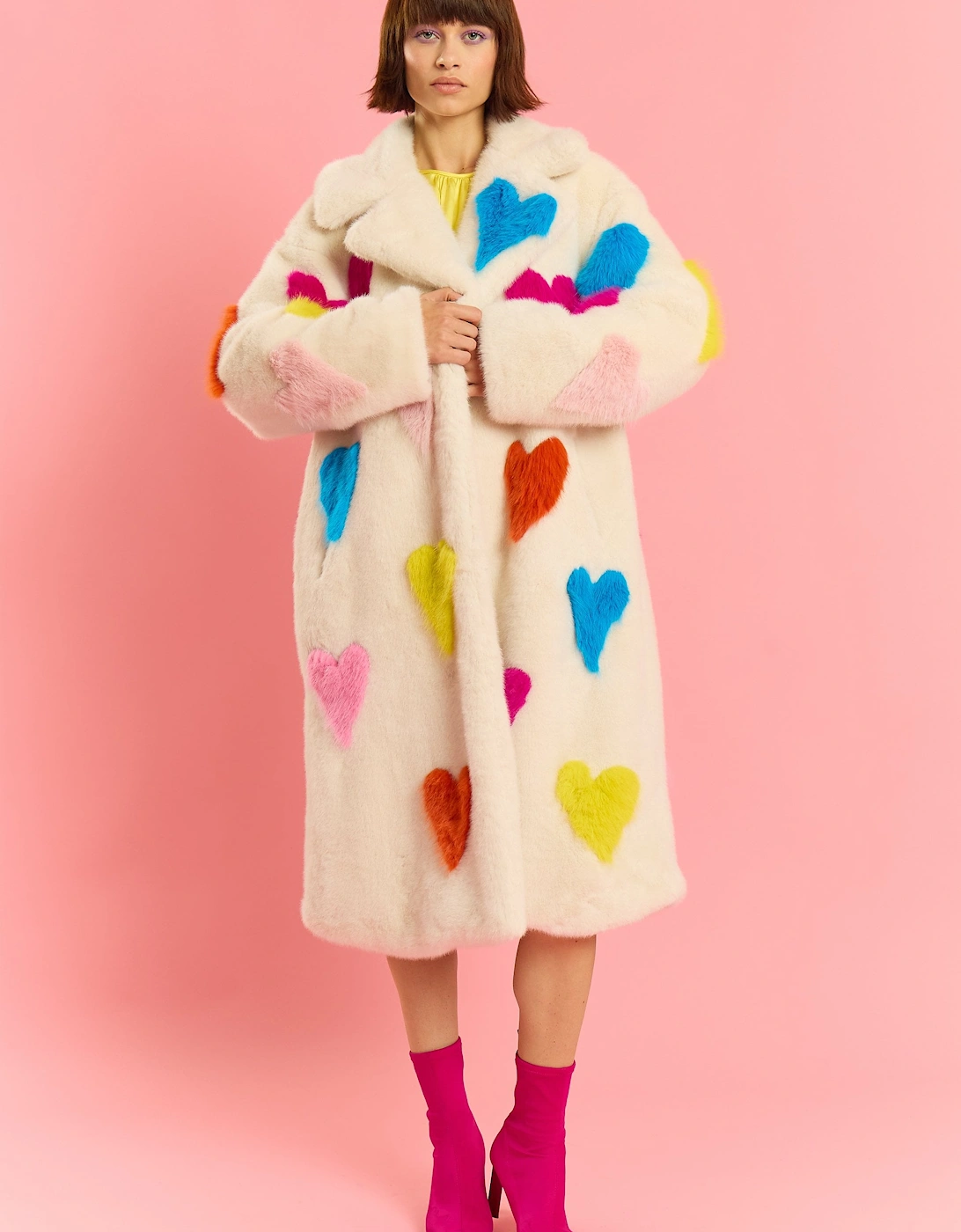 Cream Hand Craft Love Heart Bamboo Faux Fur Coat, 5 of 4