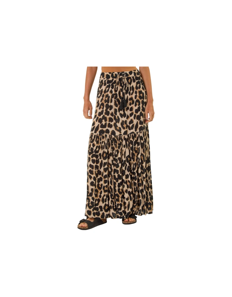 Animal Print Tiered Maxi Skirt