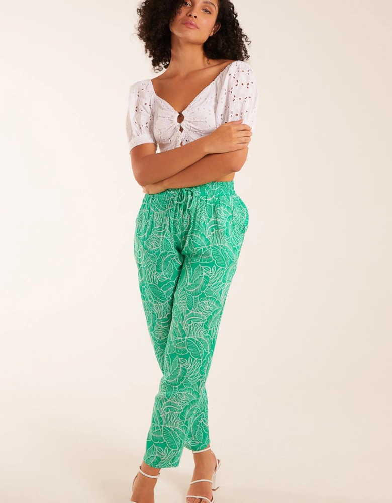 Leaf Print Capri Trousers