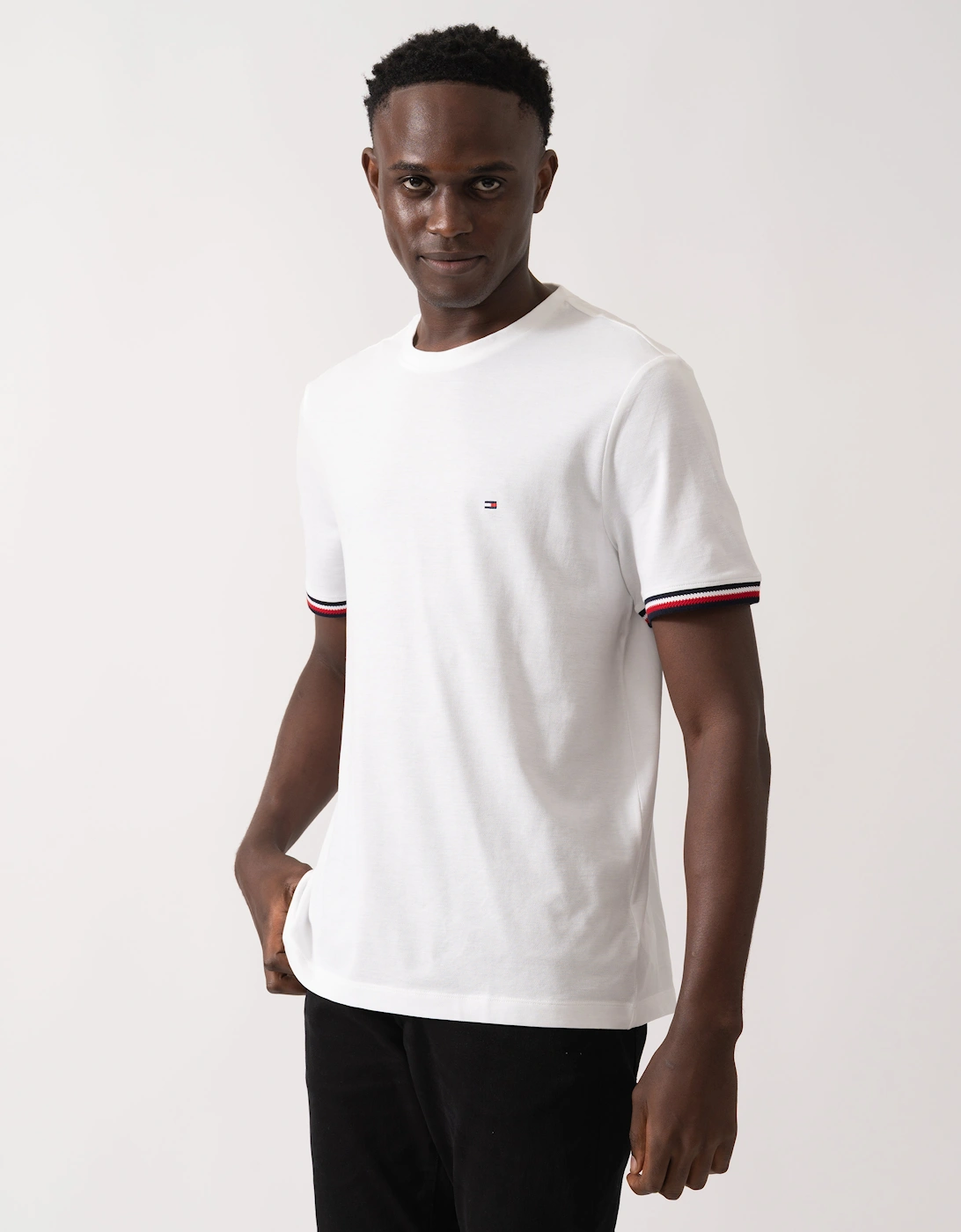 Global Strip Cuff Mens T-Shirt - White, 5 of 4
