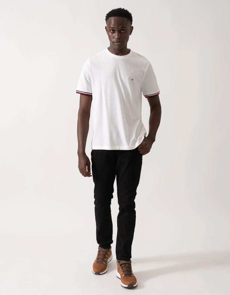 Global Strip Cuff Mens T-Shirt - White