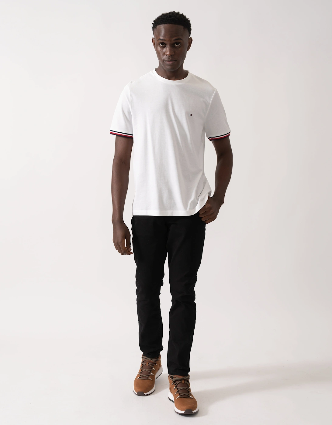 Global Strip Cuff Mens T-Shirt - White