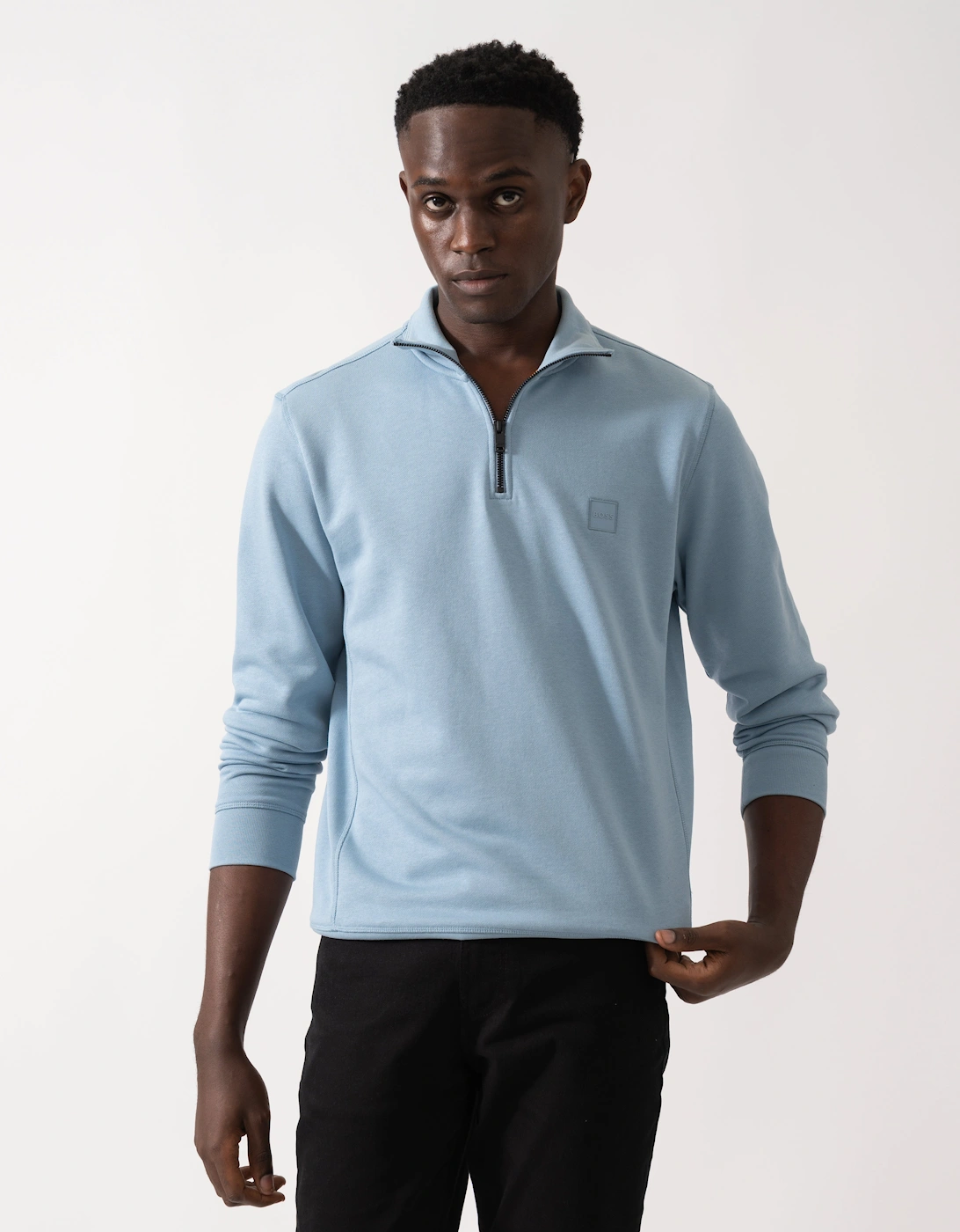 Men's BOSS Orange Zetrust Mens 1/4 Zip Sweatshirt - Light/Pastel Blue 451 - Size: 40