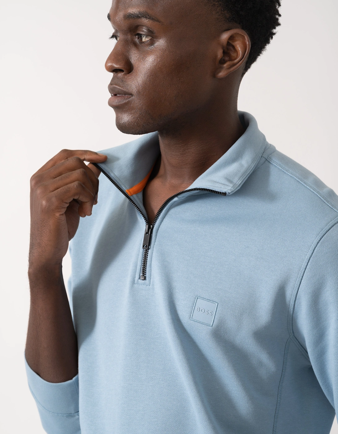 BOSS Orange Zetrust Mens 1/4 Zip Sweatshirt - Light/Pastel Blue 451