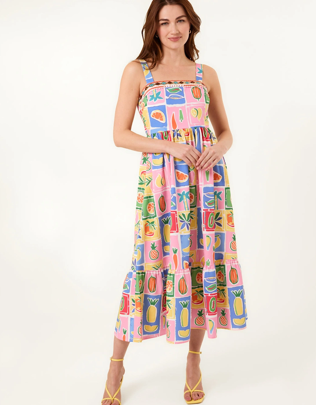 Multi Fruit Print Strappy Midi Dress, 2 of 1