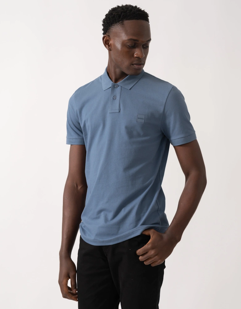 BOSS Orange Passenger Mens Stretch-Cotton Slim-Fit Polo Shirt with Logo Patch - Open Blue 495