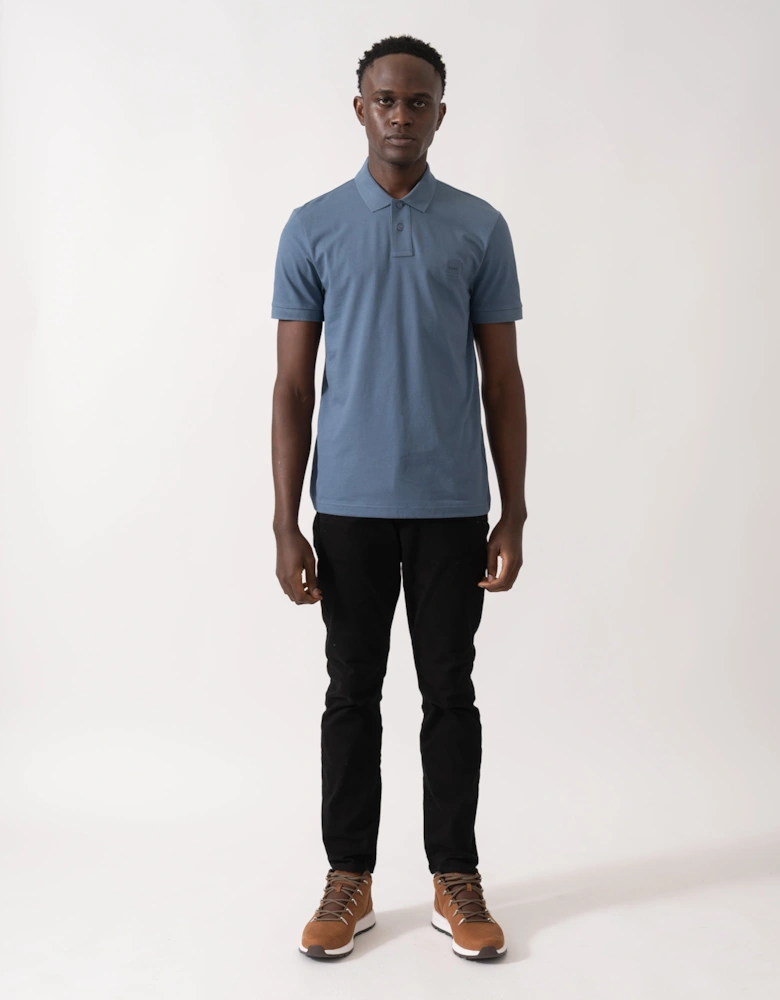 BOSS Orange Passenger Mens Stretch-Cotton Slim-Fit Polo Shirt with Logo Patch - Open Blue 495