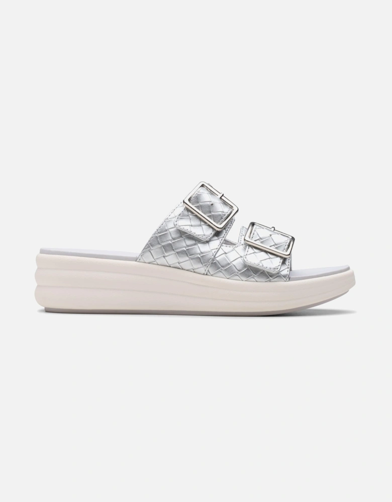 Drift Buckle Silver Metallic Heeled Sandals,Wedges