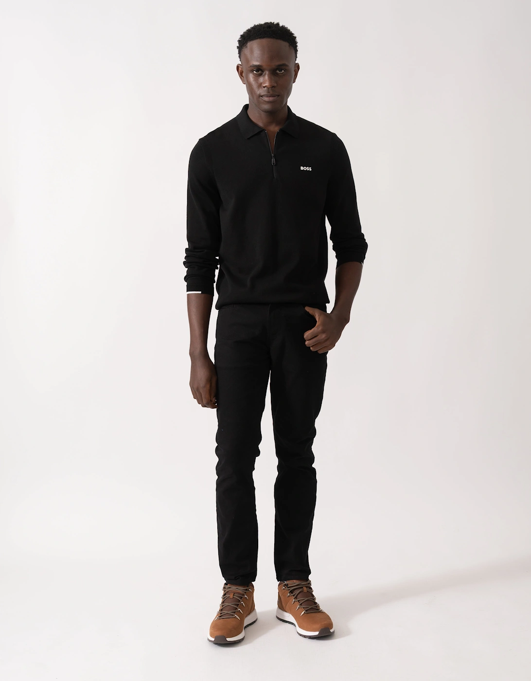 BOSS Green Ever-X Mens Regular-Fit Cotton Sweater with Zipped Collar - Black 001