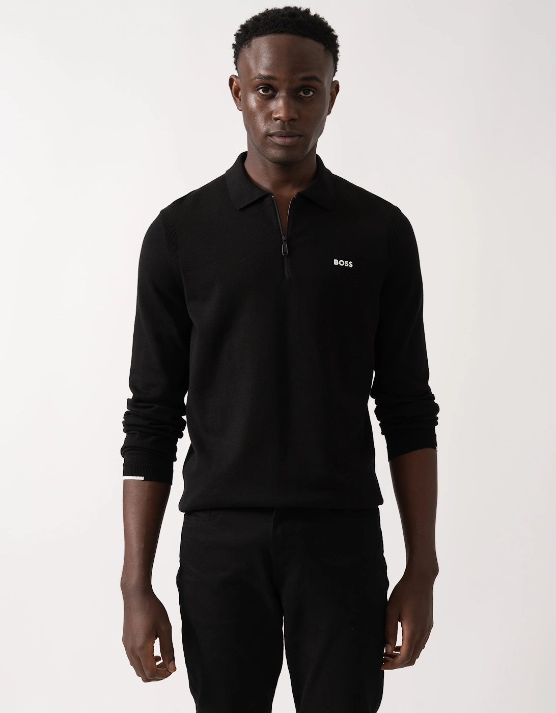 Men's BOSS Green Ever-X Mens Regular-Fit Cotton Sweater with Zipped Collar - Black 001 - Size: 42