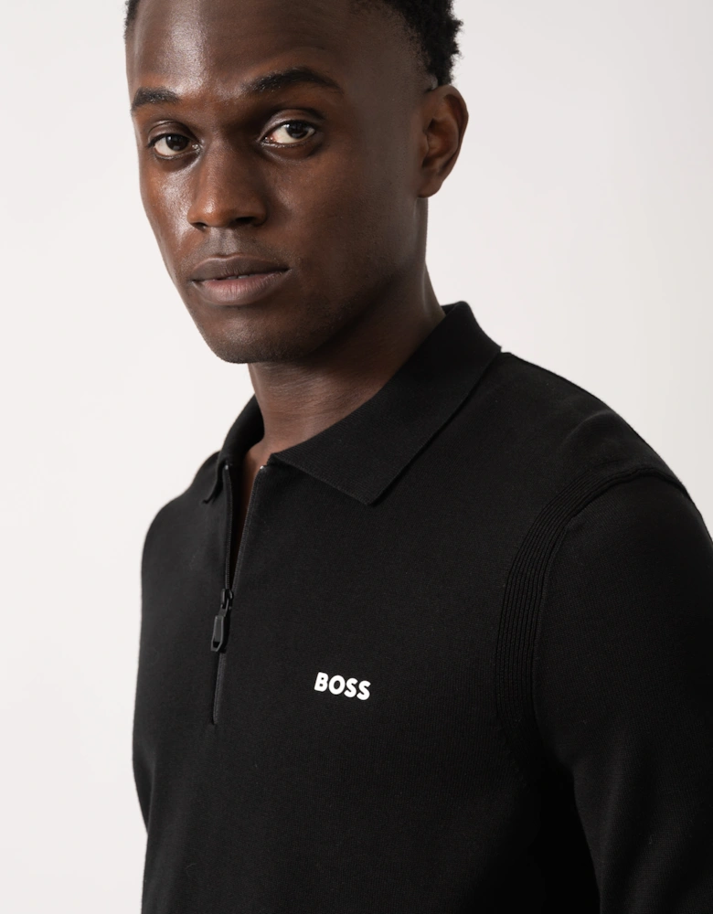 BOSS Green Ever-X Mens Regular-Fit Cotton Sweater with Zipped Collar - Black 001