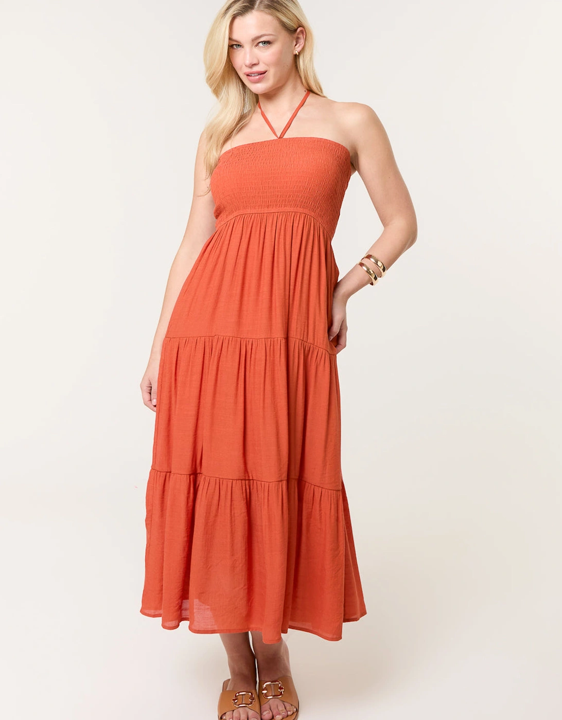 Orange Bandeau Tiered Midi Dress, 2 of 1