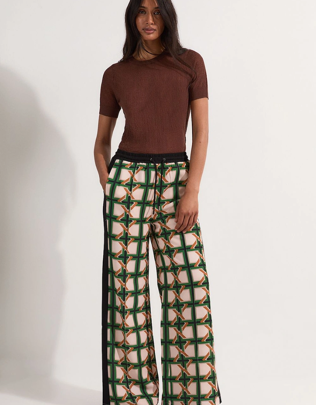 Twill Tie Border Print Woven Tie Waist Trouser, 2 of 1