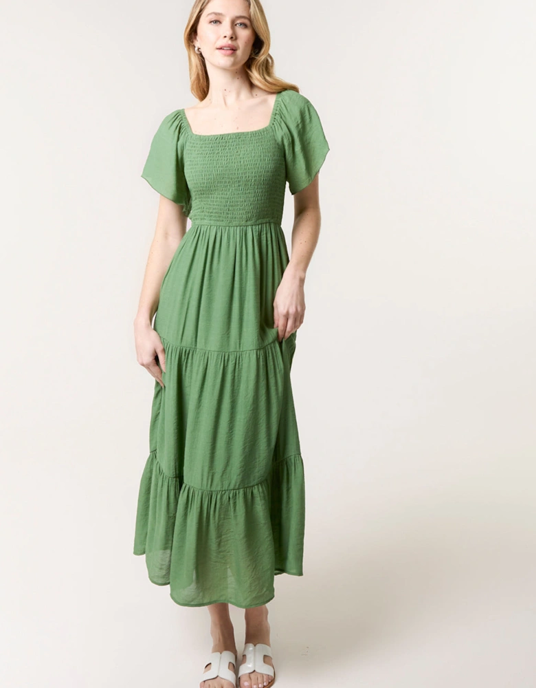 Light Green Flutter Sleeve Maxi Dress