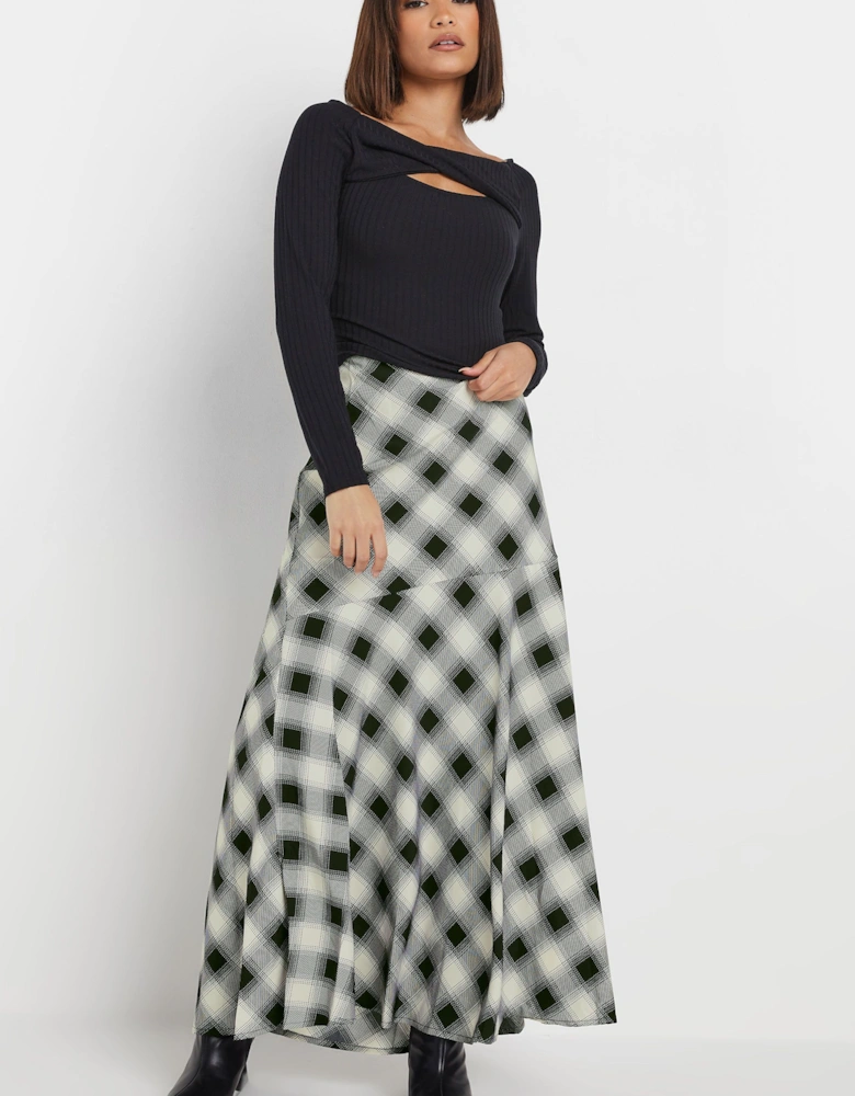 Petite Blurred Check Maxi Skirt