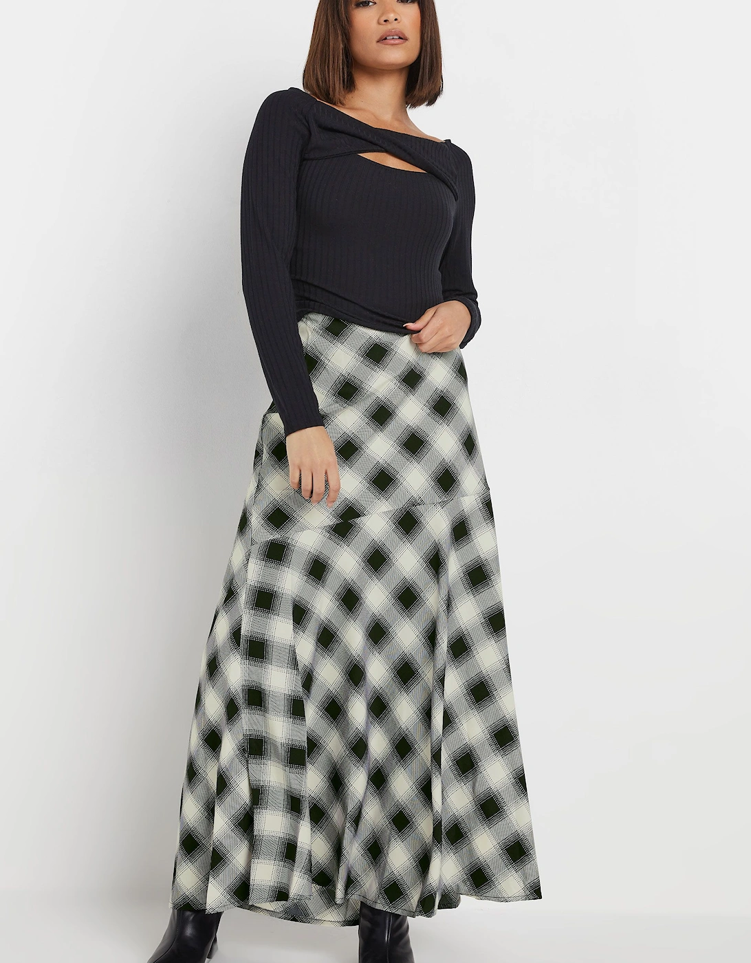 Petite Blurred Check Maxi Skirt, 2 of 1