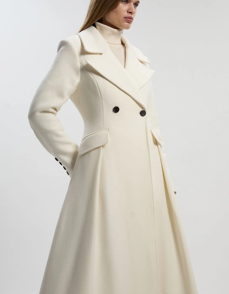 Wool Tailored Flared Skirt Midi Coat