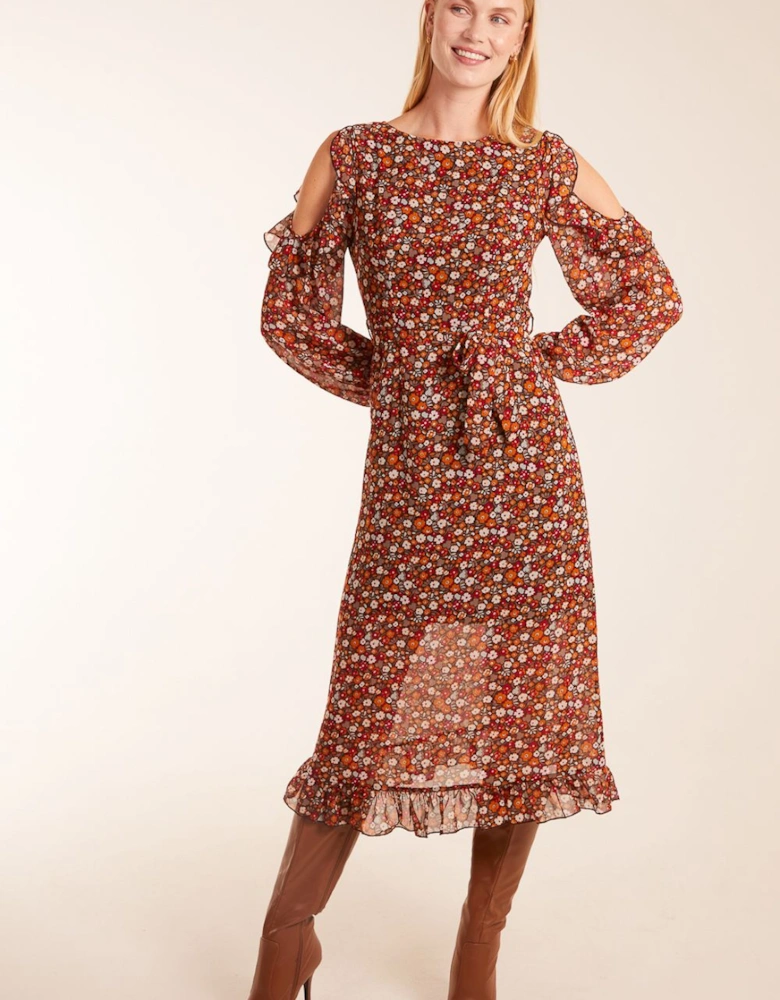 Cold Shoulder Frill Midi Dress