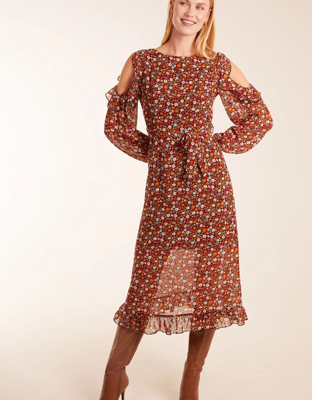Cold Shoulder Frill Midi Dress, 2 of 1