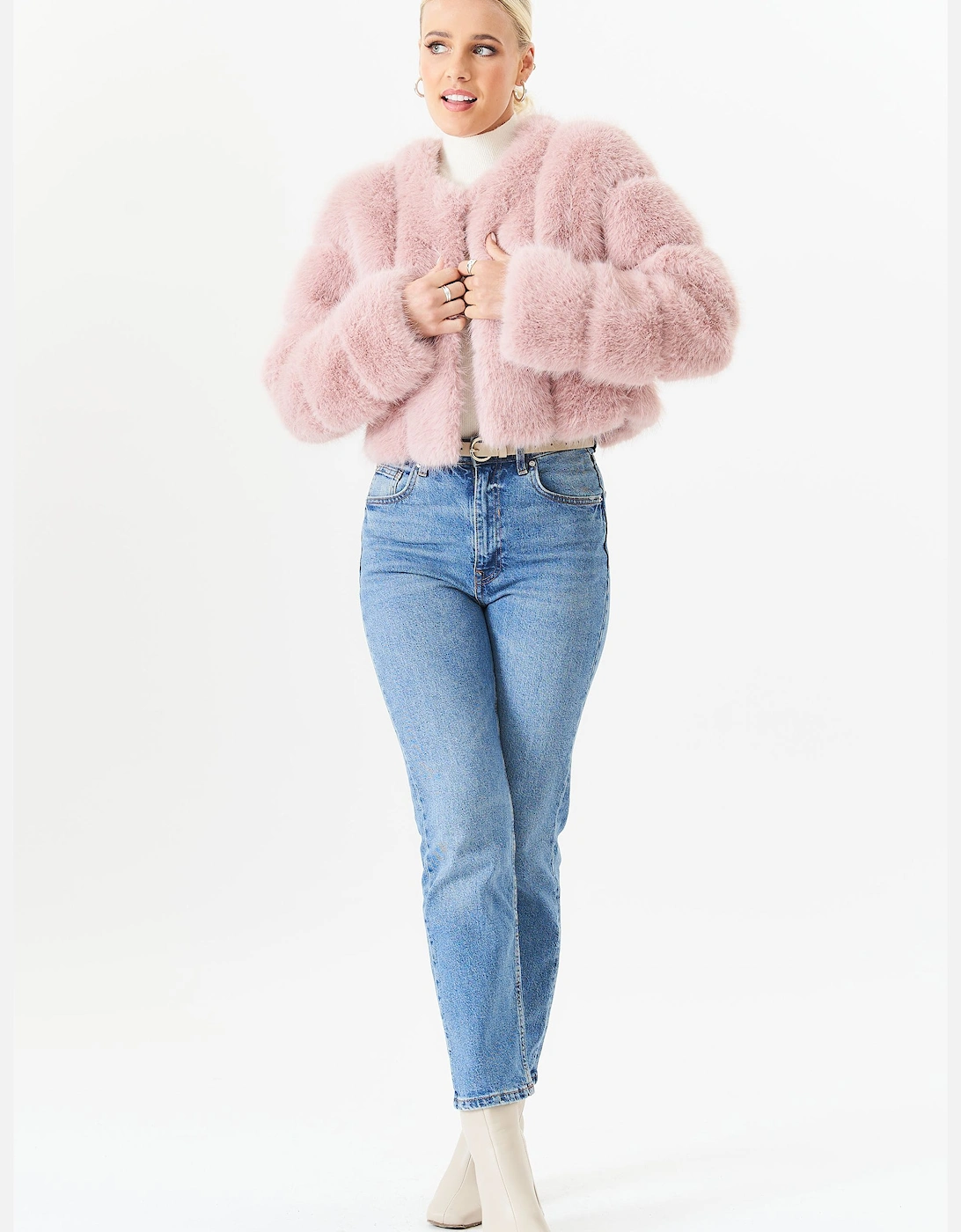 Pink Panel Faux Fur Crop Jacket, 2 of 1