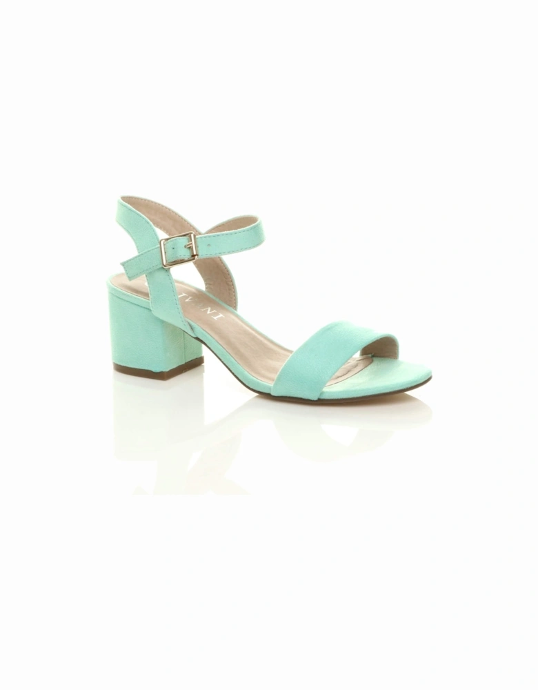 Mid Block Heel Ankle Strap Faux Suede Heeled Sandals