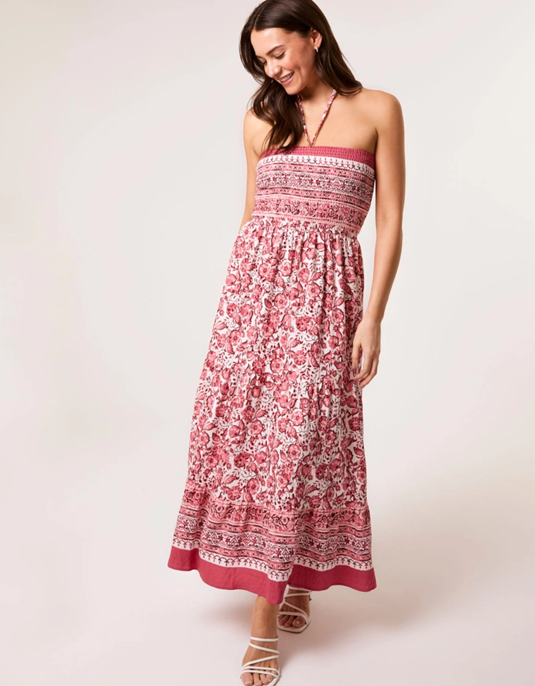 Pink Shirred Bust Bandeau Dress
