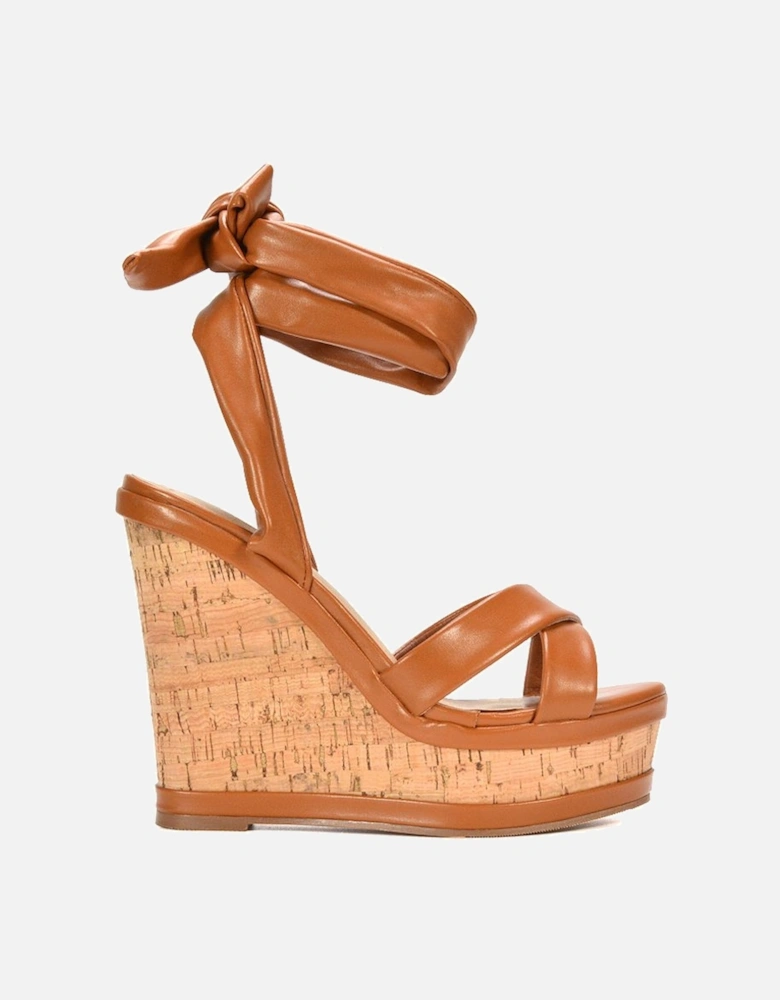 'Kammie' Lace Up Strappy Cork Platform Wedge Heel Sandal Shoes