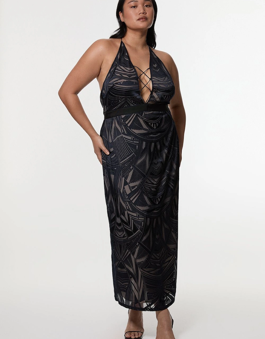 Amelia Graham Plus Size Burnout Lace Up Detail Woven Column Dress, 2 of 1