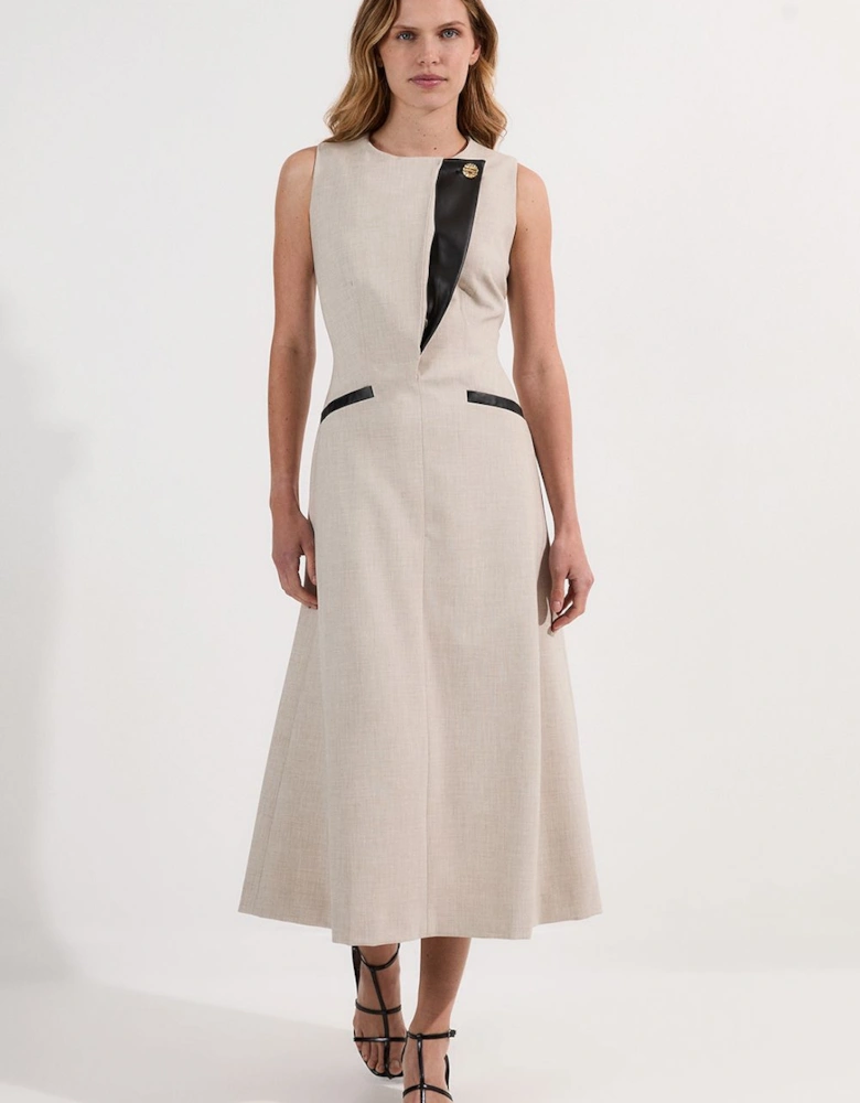 Tailored Marl Contrast Tipped Full Skirted Maxi Dress