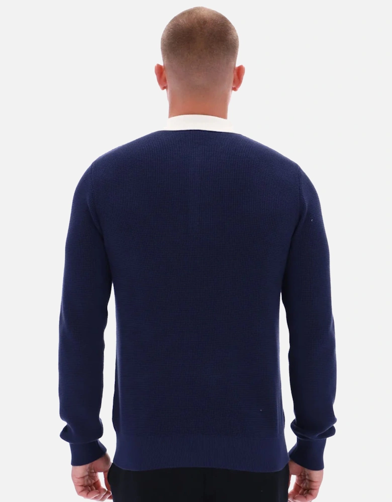 Nowell Waffle Knit Long Sleeve Polo Shirt Navy/Gardenia/Red