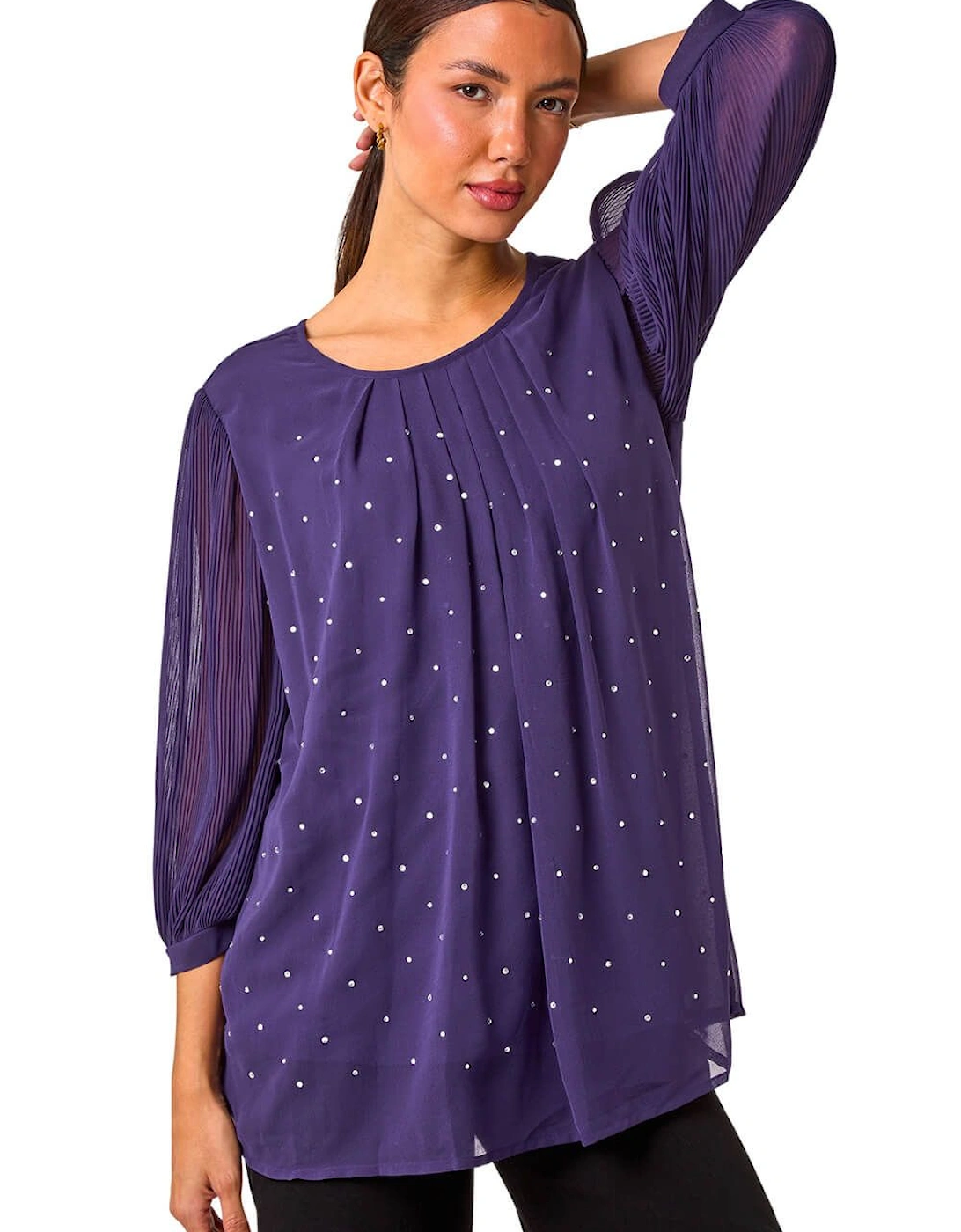 Pleated Sleeve Hotfix Detail Top, 2 of 1