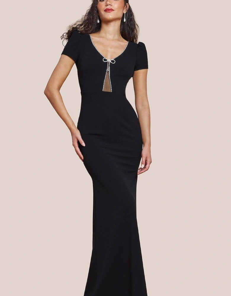Diamante Embellished Bow Scuba Crepe Maxi Dress