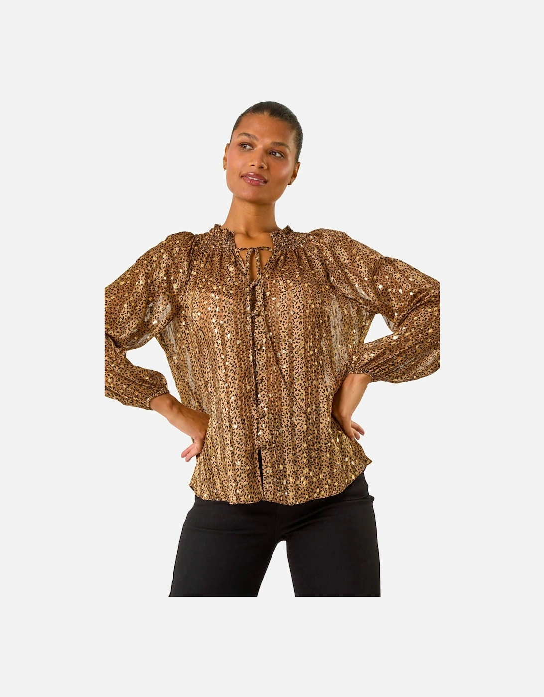 Tie Front Animal Print Blouse, 2 of 1