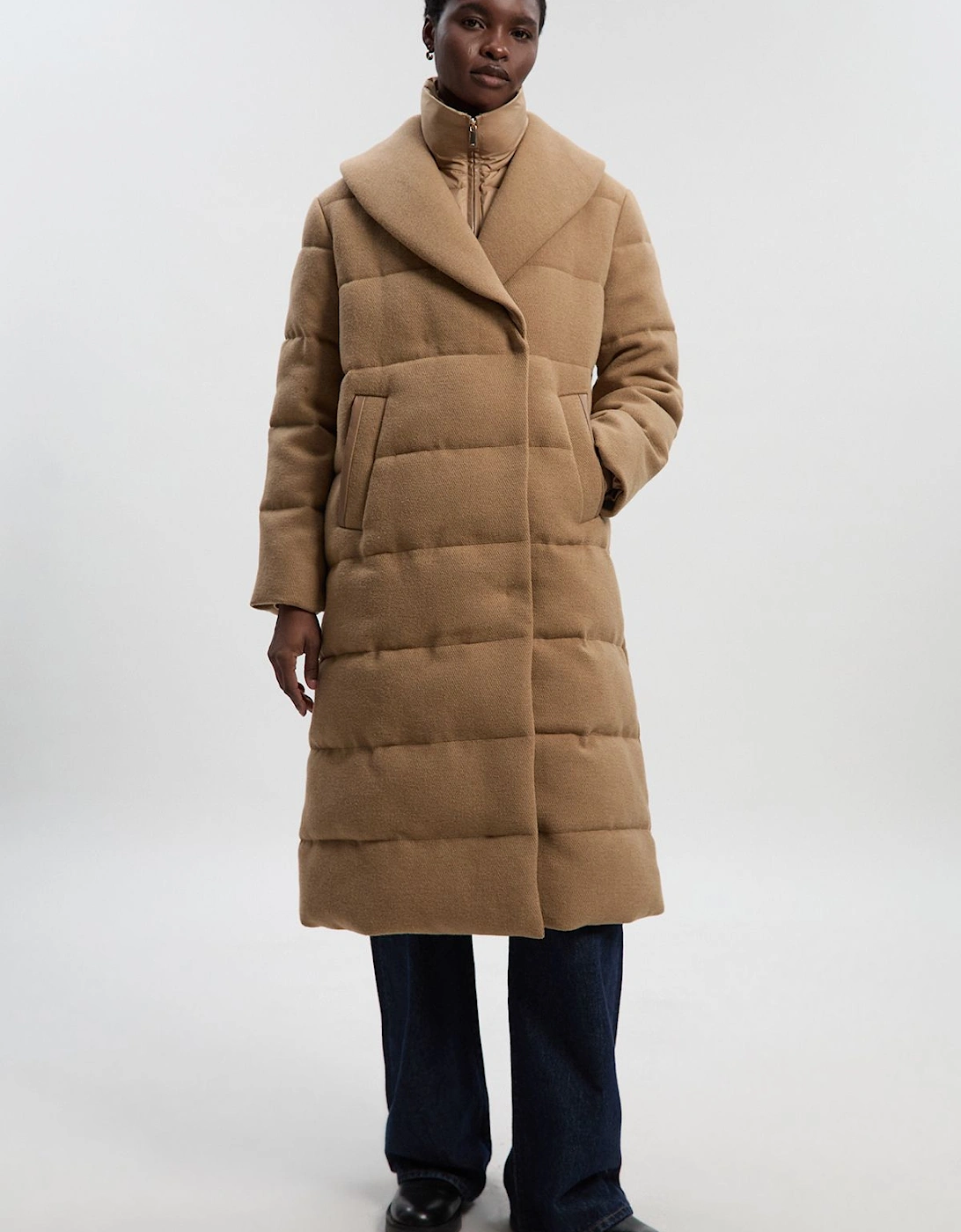 Wool Hybrid Padded Puffer Midi Coat, 2 of 1