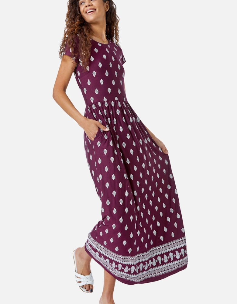 Paisley Border Print Stretch Maxi Dress