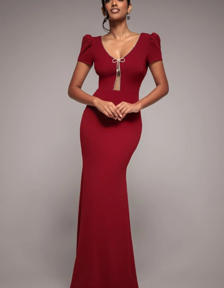 Diamante Embellished Bow Scuba Crepe Maxi Dress