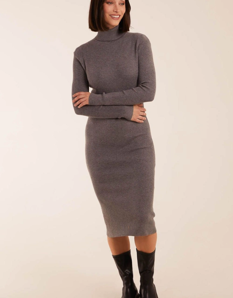 Ribbed Roll Neck Midi Dress