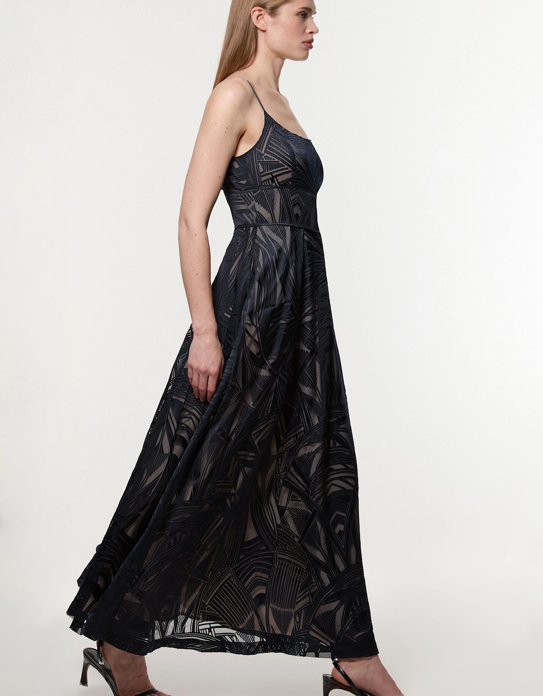 Amelia Graham Burnout Split Woven Prom Strappy Maxi Dress, 2 of 1